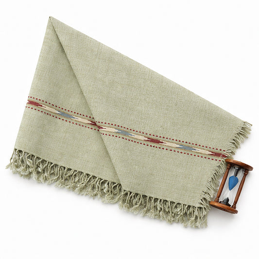 Grey Plain Wool Blend Men Shawl – Sage Green Accent