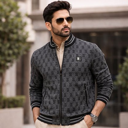 Jacquard Tracksuit Jacket Monogram - Men's Premium Slim Fit Zip-Up