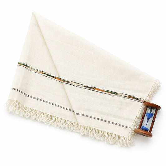 Dussa Shawl in Cream - Premium Embroidered Wool Wrap for Men