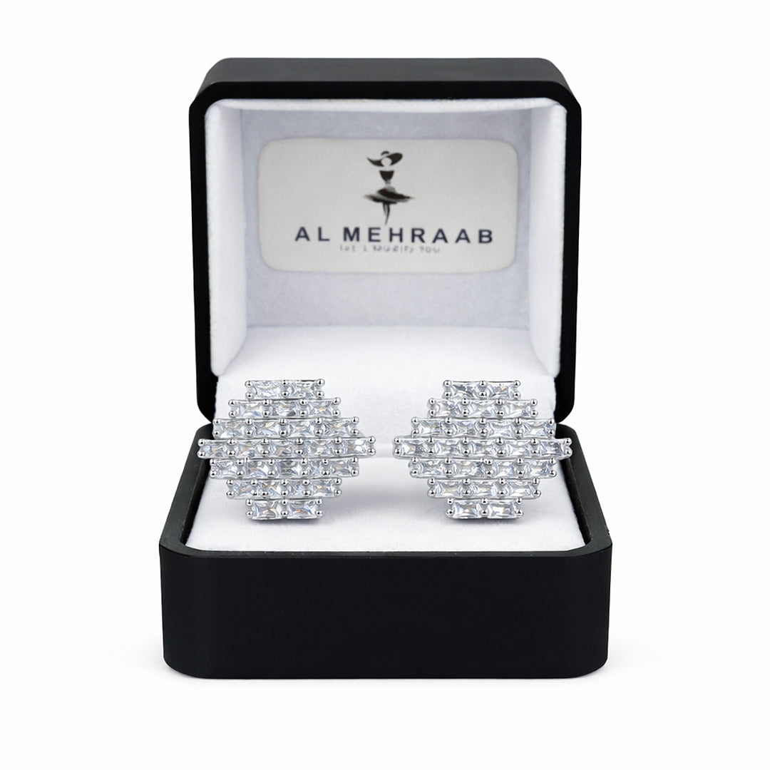 Al Mehraab Gold-Plated White Zircon Luxury Men Studs