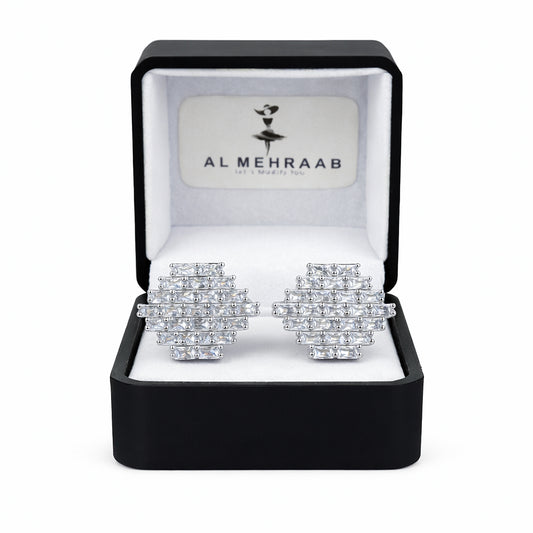 Al Mehraab Gold-Plated White Zircon Luxury Men Studs