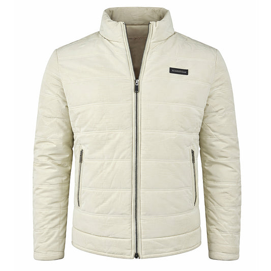 Mock Collar Lightweight Puffer Jacket Cream White Color - Men's Slim Fit Insulated Coat