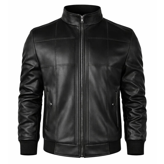 Frig Men’s Black Bomber Leather Jacket - Genuine Slim Fit Aviator