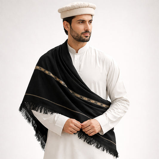 Winter Wool Shawl Midnight Black – Men’s Warm Layer