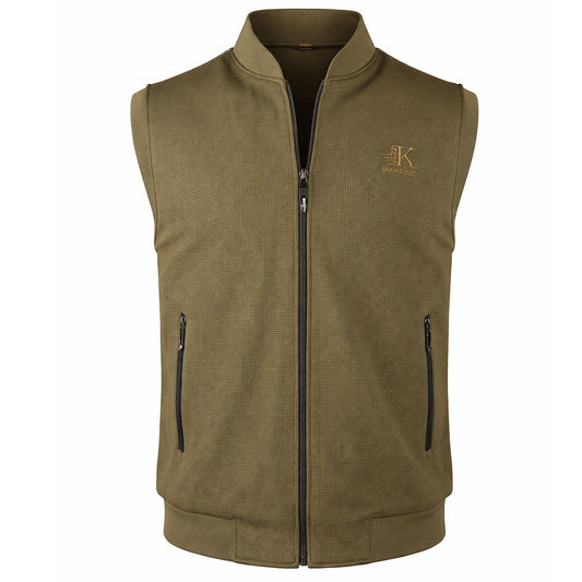 Men’s Olive Green & Fawn Sleeveless Zipper Vest – Performance Fit