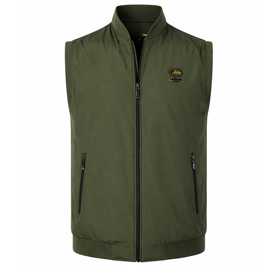 Olive Green Sleeveless Bomber-Style Vest – Men's Performance Layer
