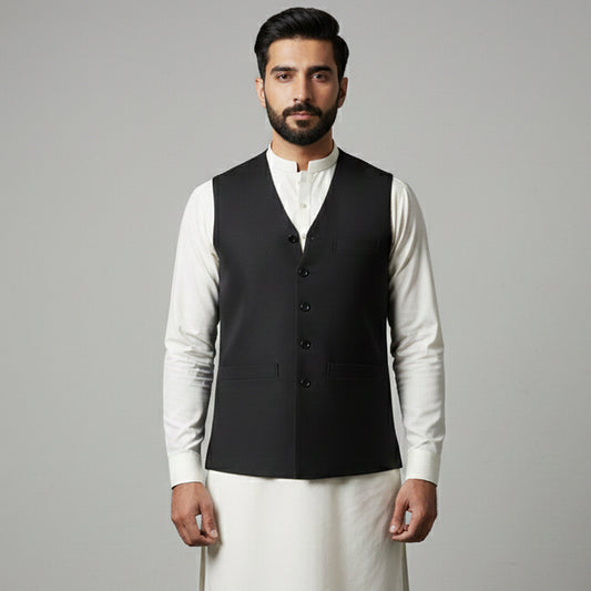V Shape Black Waistcoats – Men’s Tailored Formal Vest